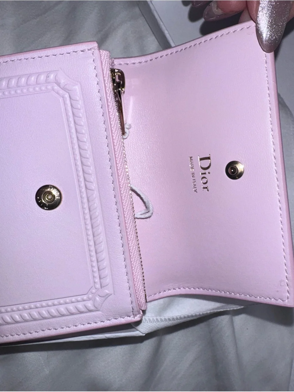 Dior Pink Trifold Wallet with Embossed Bow